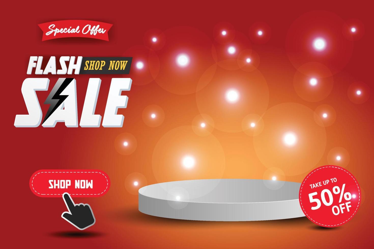 Flash sale banner template on hot color background. vector