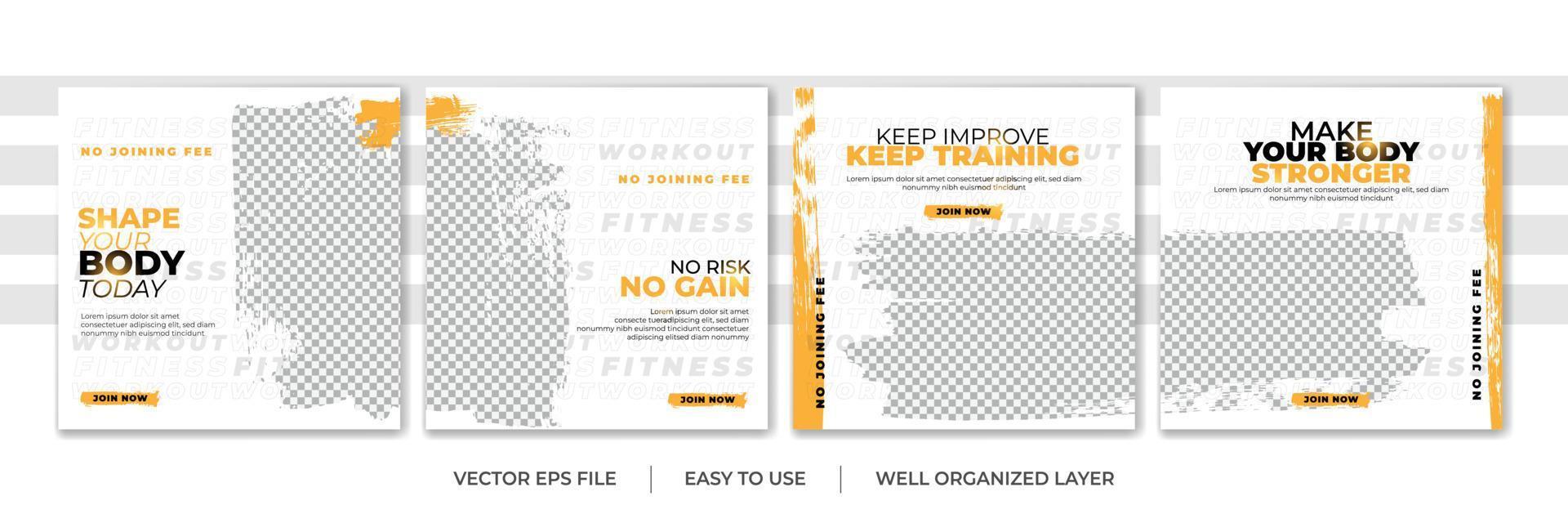 Set of Gym Fitness social media post design template. Suitable for social media, flyers, banner, and web internet. vector