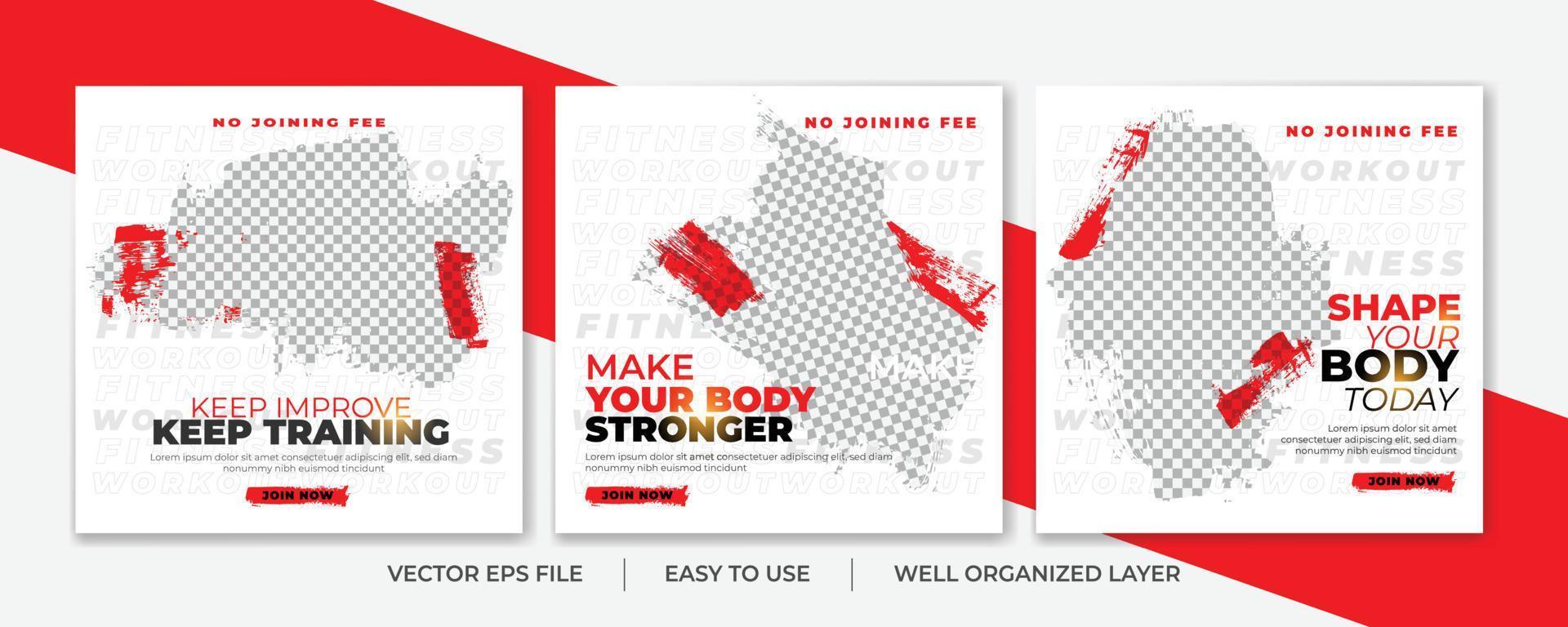 Set of Gym Fitness social media post design template. Suitable for social media, flyers, banner, and web internet. vector