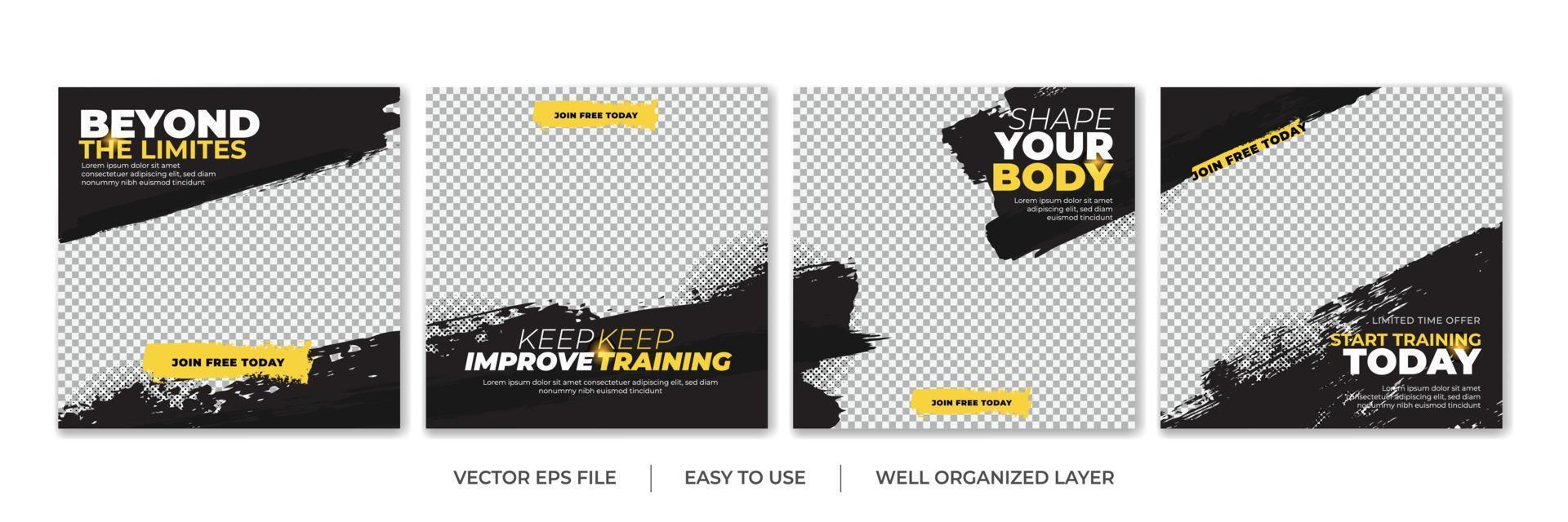 Set of Gym Fitness social media post design template. Suitable for social media, flyers, banner, and web internet. vector