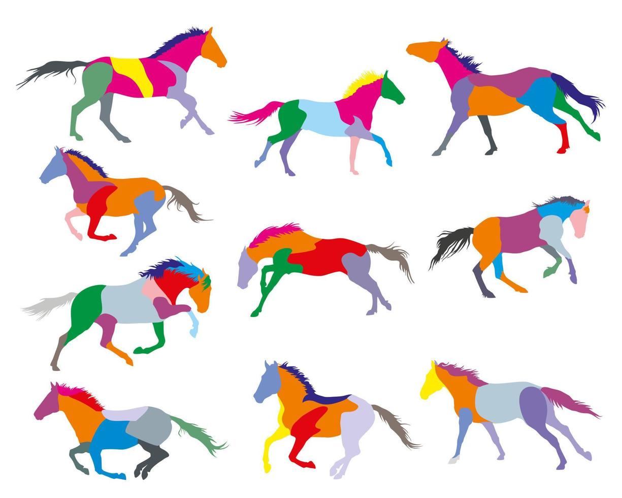 conjunto, de, vector, caballos, colorido, silouettes vector