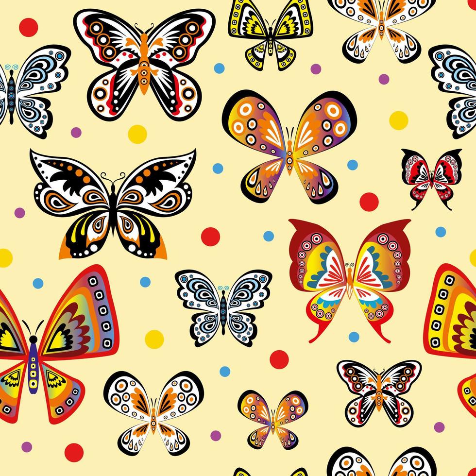 patrón sin costuras con mariposas hermosas y coloridas vector