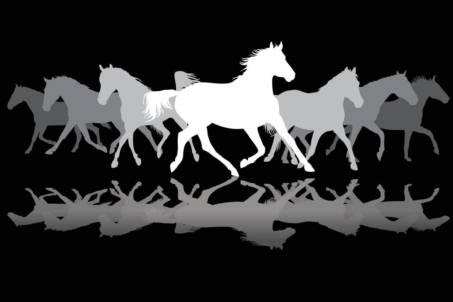 White Trotting horses silhouette on black background vector