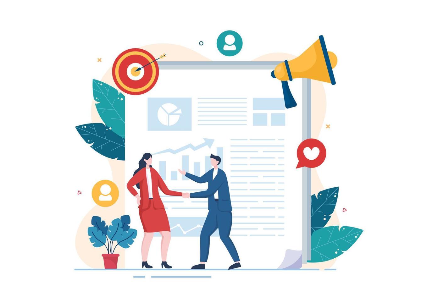 Public Relations Template Hand Drawn Cartoon Flat Illustration with Team for Idea of Marketing Campaign Through Mass Media to Advertise your Business vector