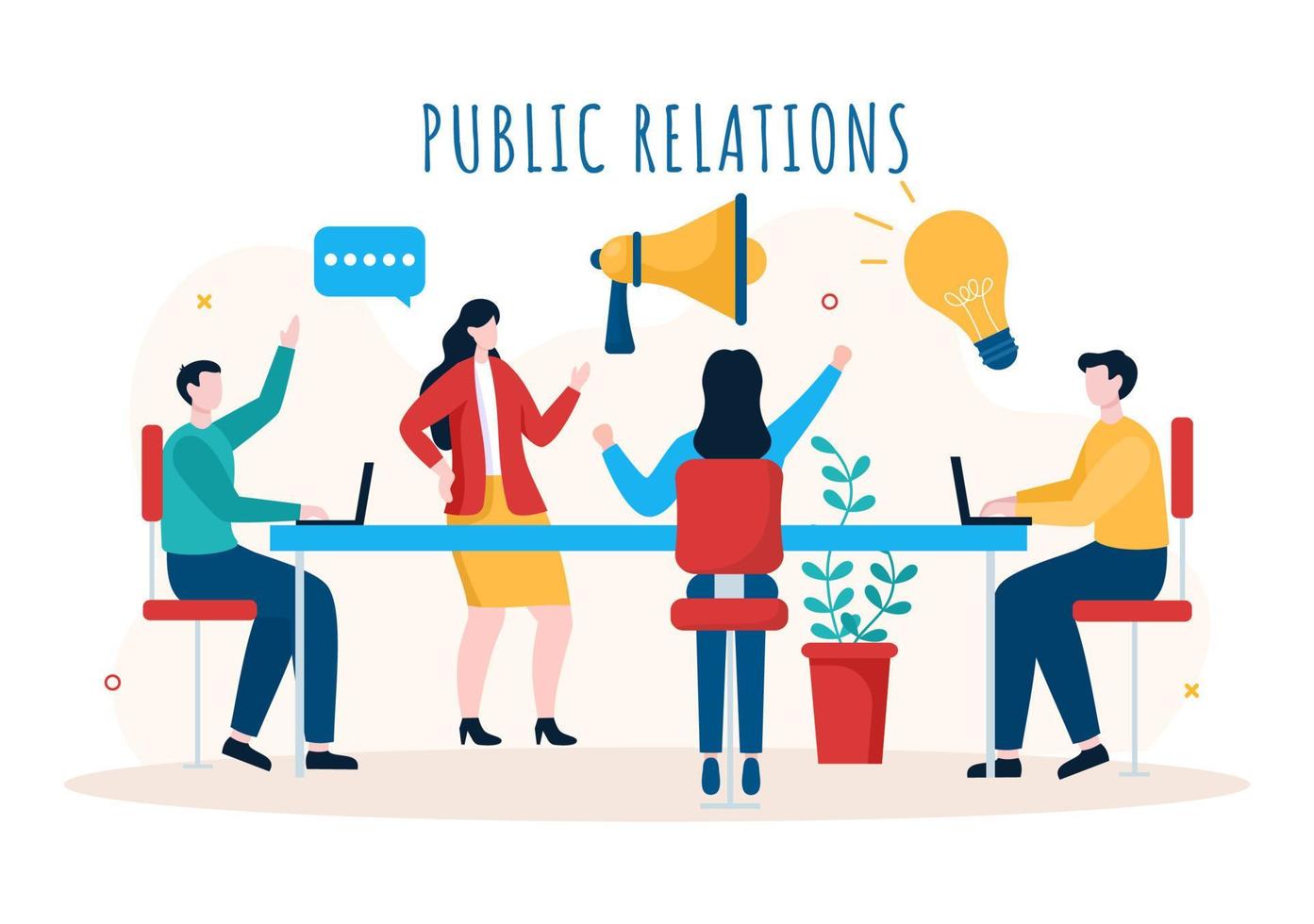 Public Relations Template Hand Drawn Cartoon Flat Illustration with Team for Idea of Marketing Campaign Through Mass Media to Advertise your Business vector