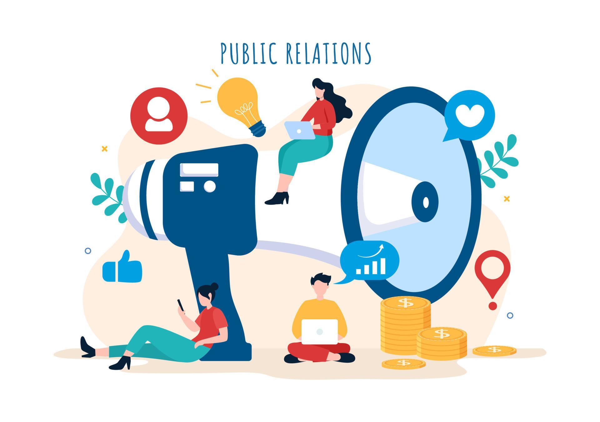Public Relations Template Hand Drawn Cartoon Flat Illustration with