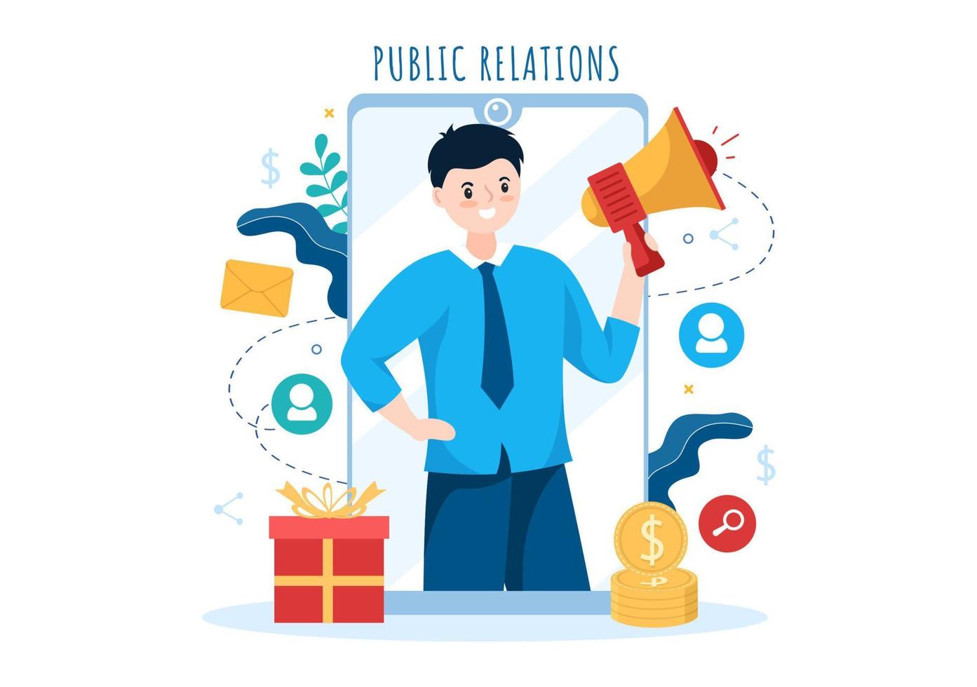 Public Relations Template Hand Drawn Cartoon Flat Illustration with Team for Idea of Marketing Campaign Through Mass Media to Advertise your Business vector