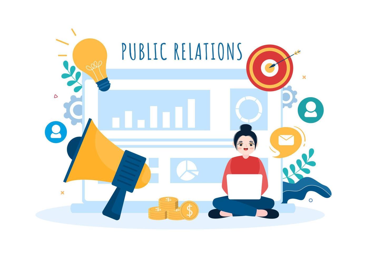 Public Relations Template Hand Drawn Cartoon Flat Illustration with Team for Idea of Marketing Campaign Through Mass Media to Advertise your Business vector