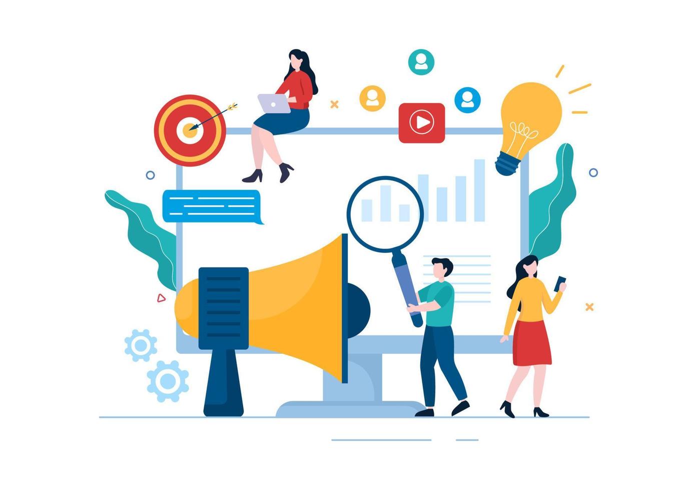 Public Relations Template Hand Drawn Cartoon Flat Illustration with Team for Idea of Marketing Campaign Through Mass Media to Advertise your Business vector