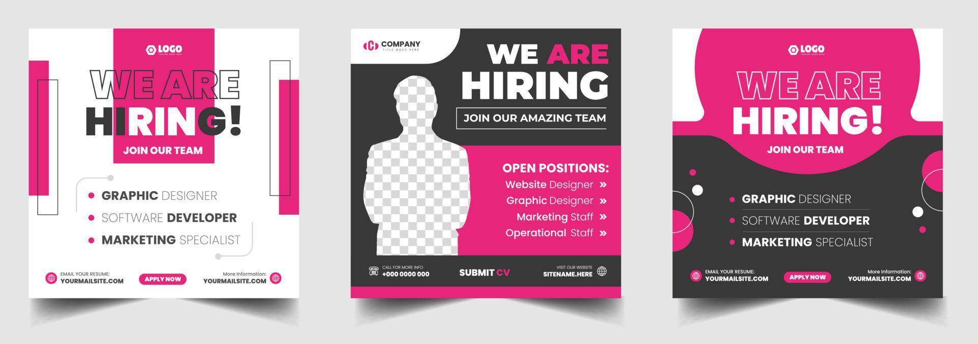 We are hiring job vacancy social media post banner design template with red color. We are hiring job vacancy square web banner design. vector