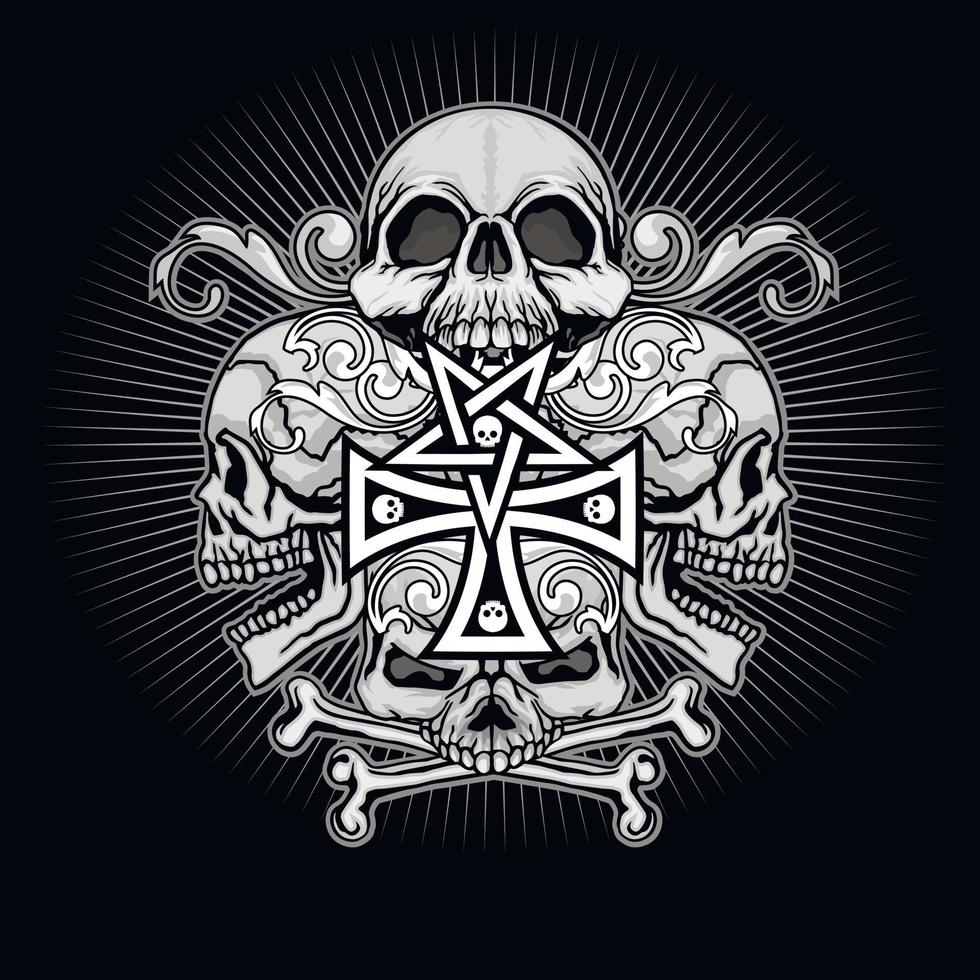 Signo gótico con calavera, camisetas de diseño vintage grunge vector