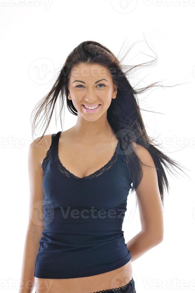 happy young girl isolated on white in studio photo