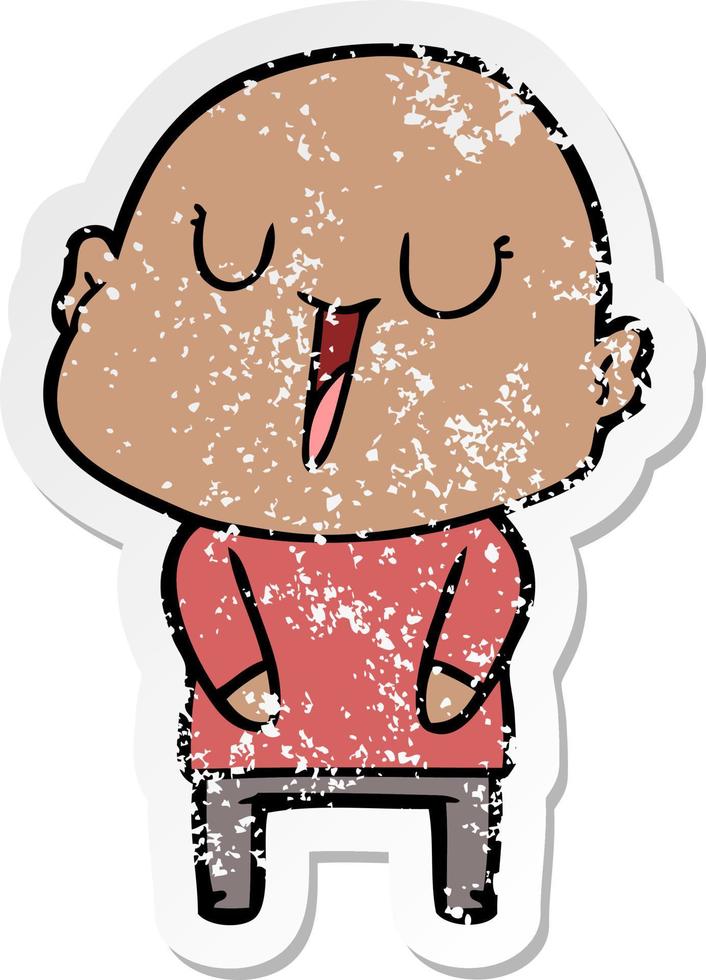 distressed sticker of a happy cartoon bald man vector