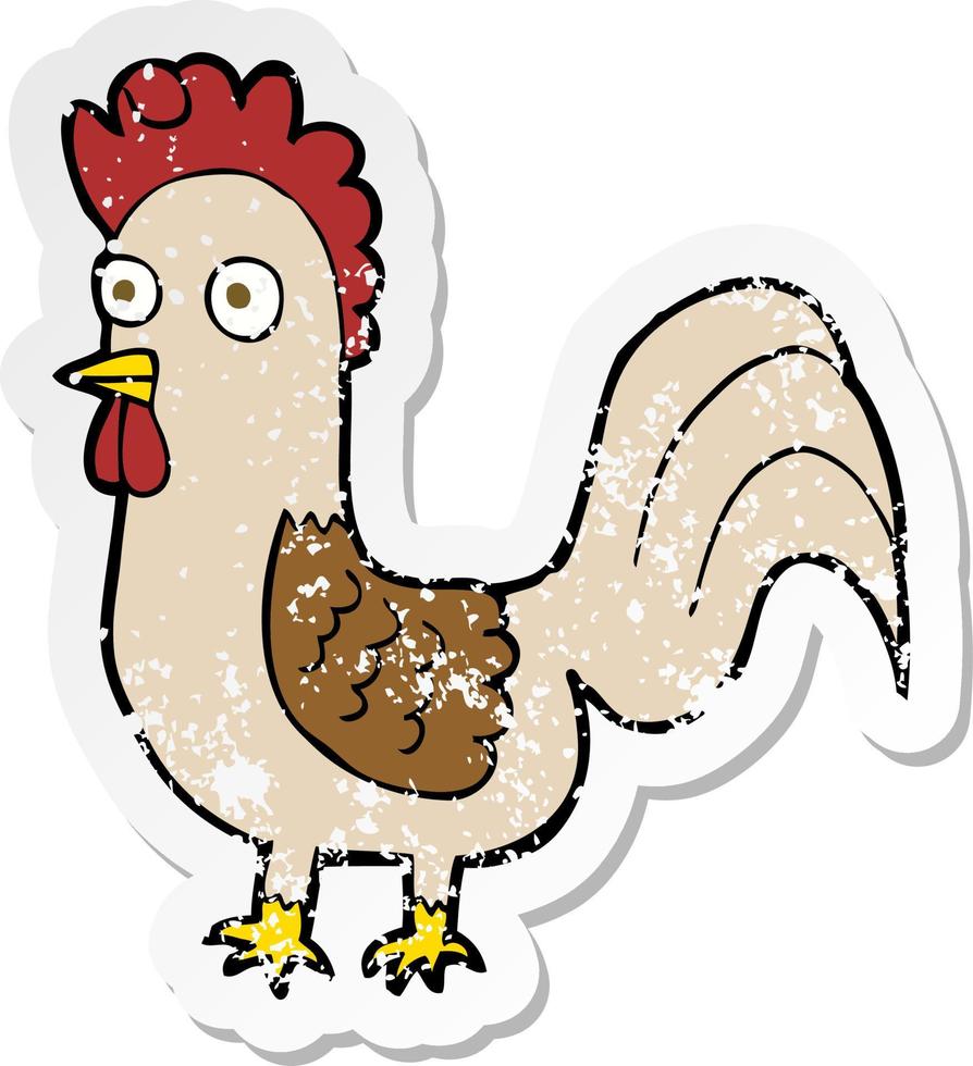 pegatina retro angustiada de un gallo de dibujos animados vector