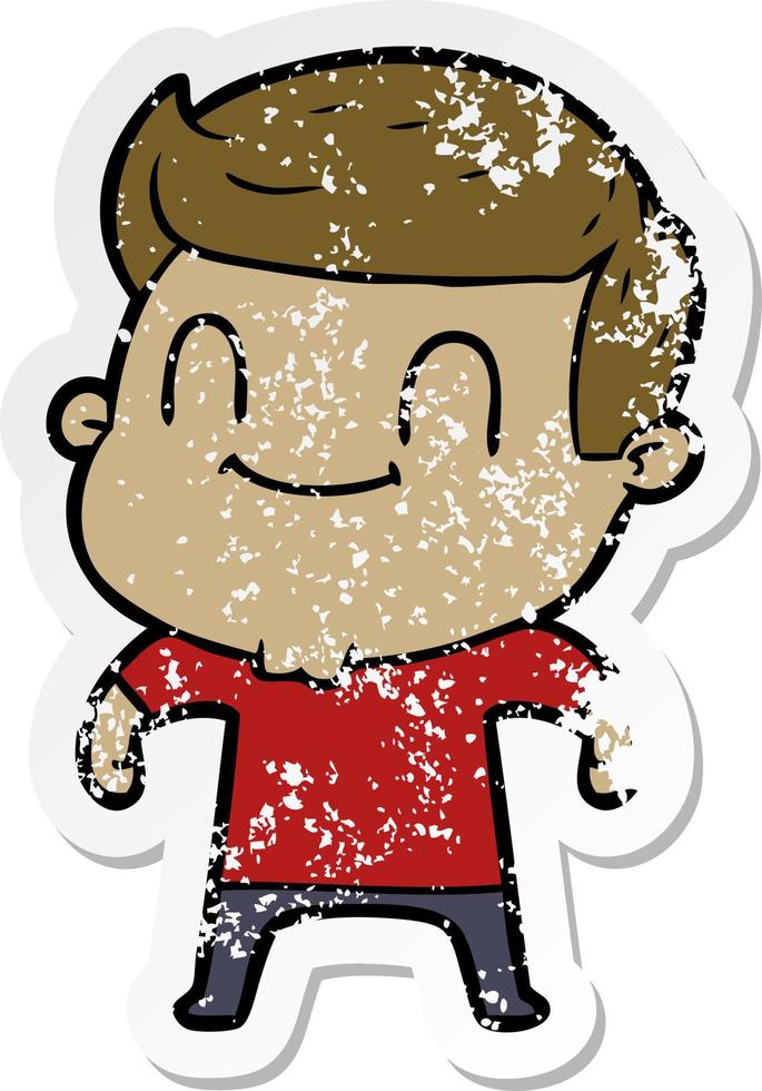 distressed sticker of a cartoon friendly man vector