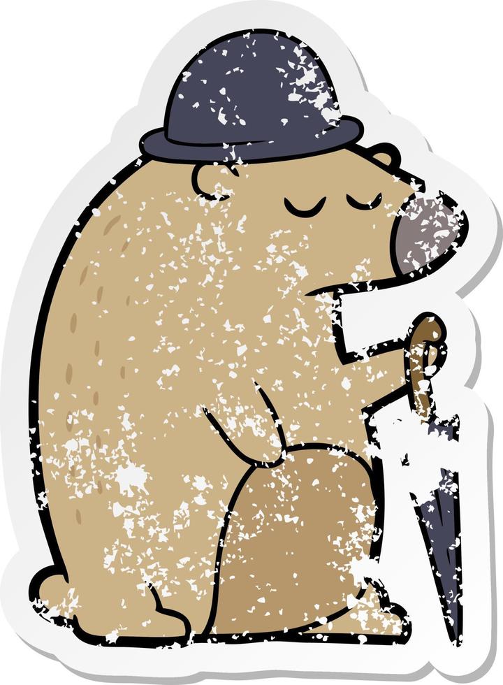 distressed sticker of a cartoon business bear vector