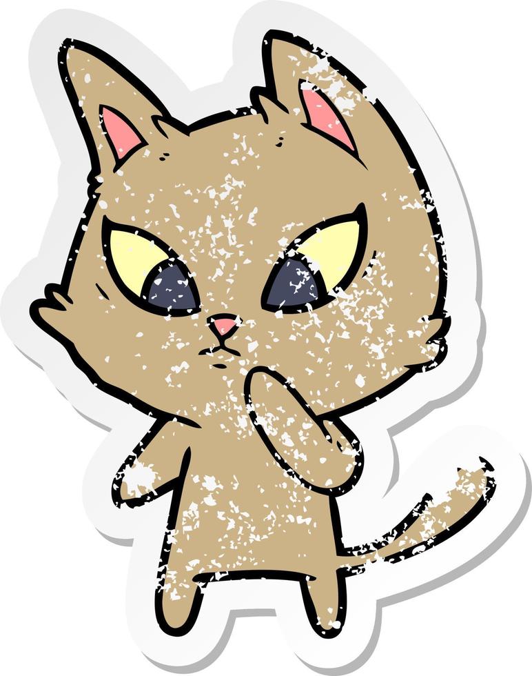 distressed sticker of a confused cartoon cat vector