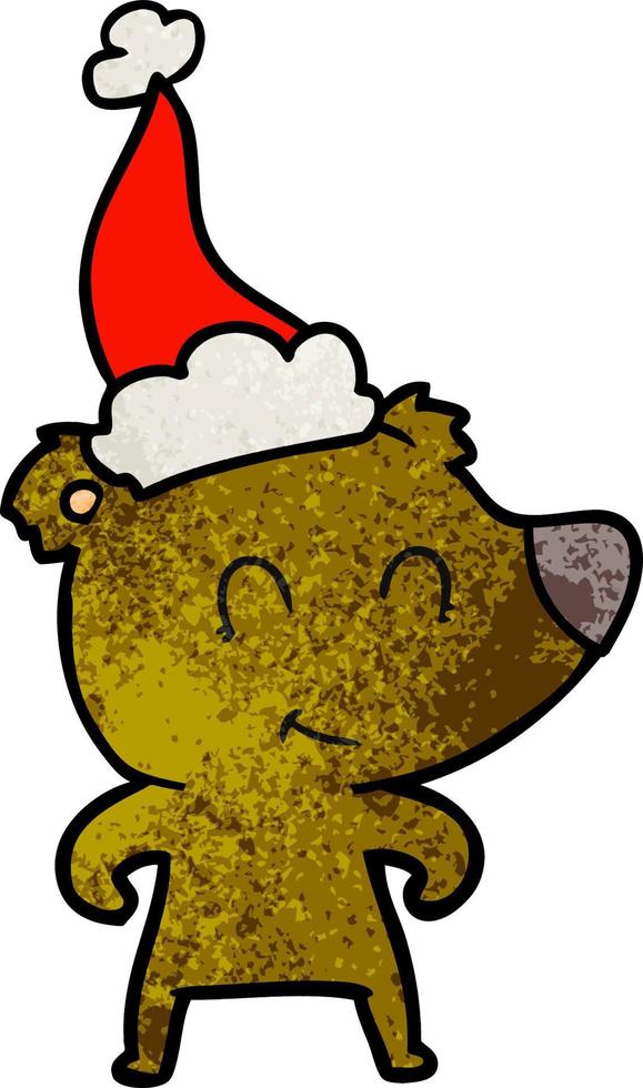 female bear textured cartoon of a wearing santa hat vector