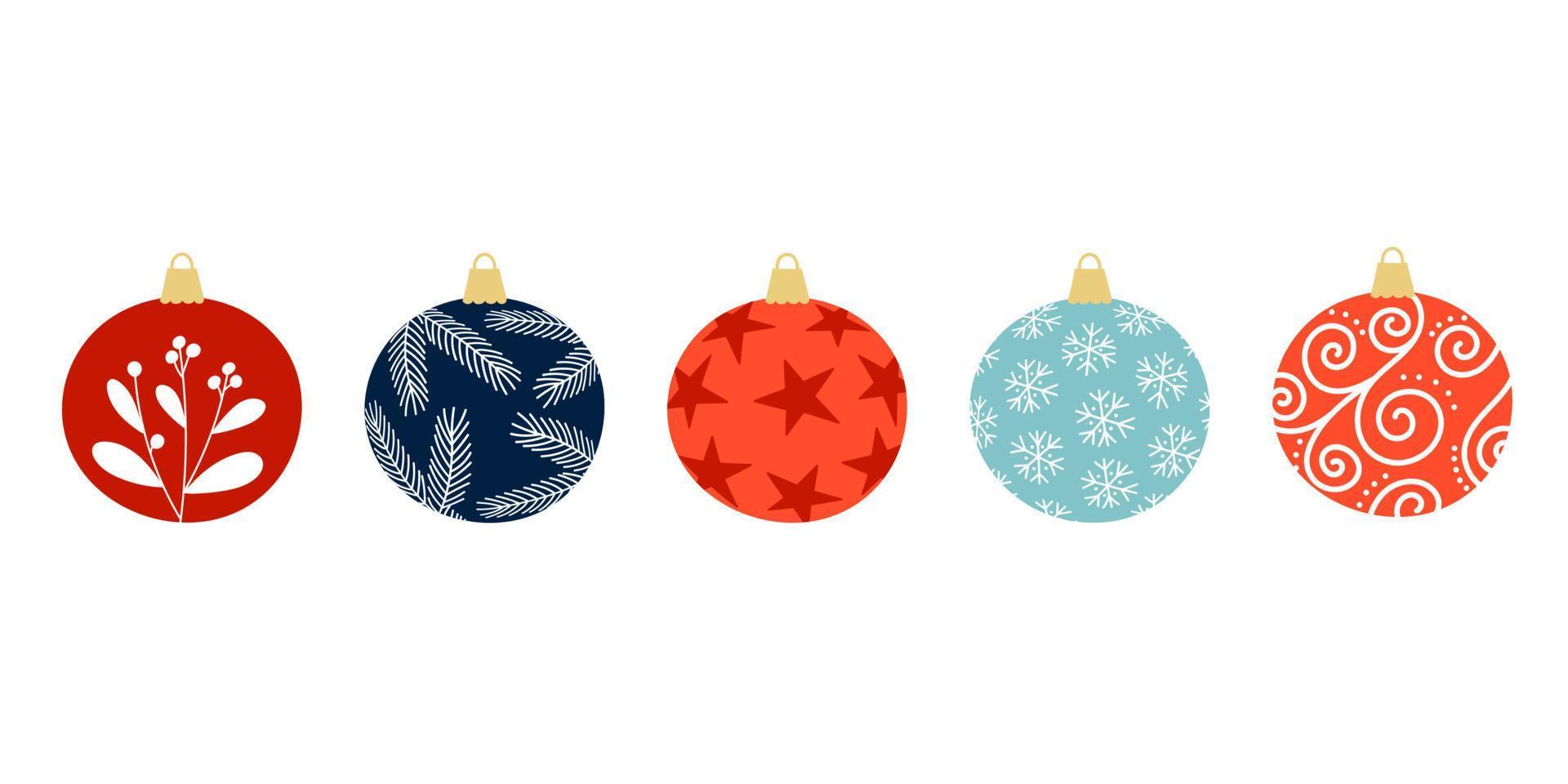 Set of colorful decorated Christmas balls. Template for winter festive design. vector