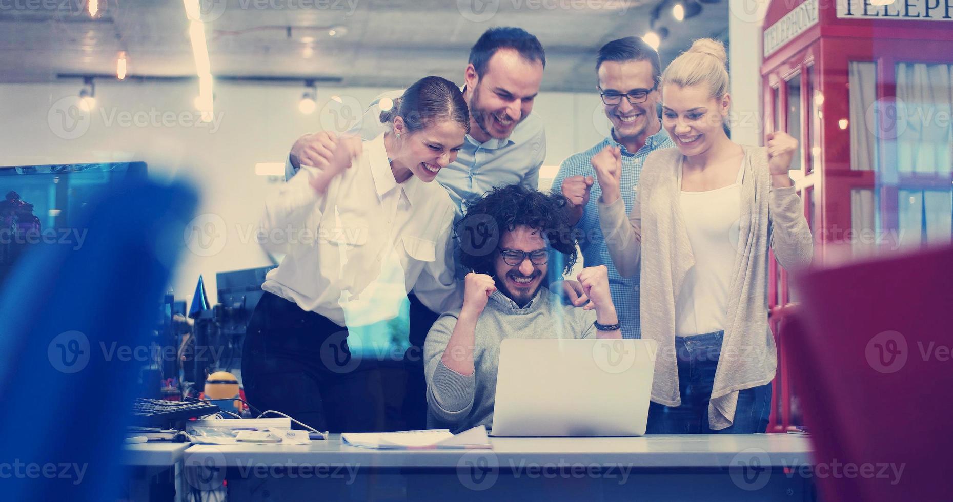 Startup Business Team At A Meeting at modern office building photo