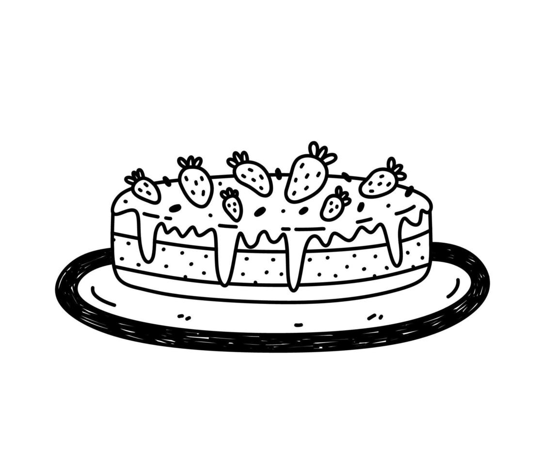 Cute cake with strawberries on a plate isolated on white ...