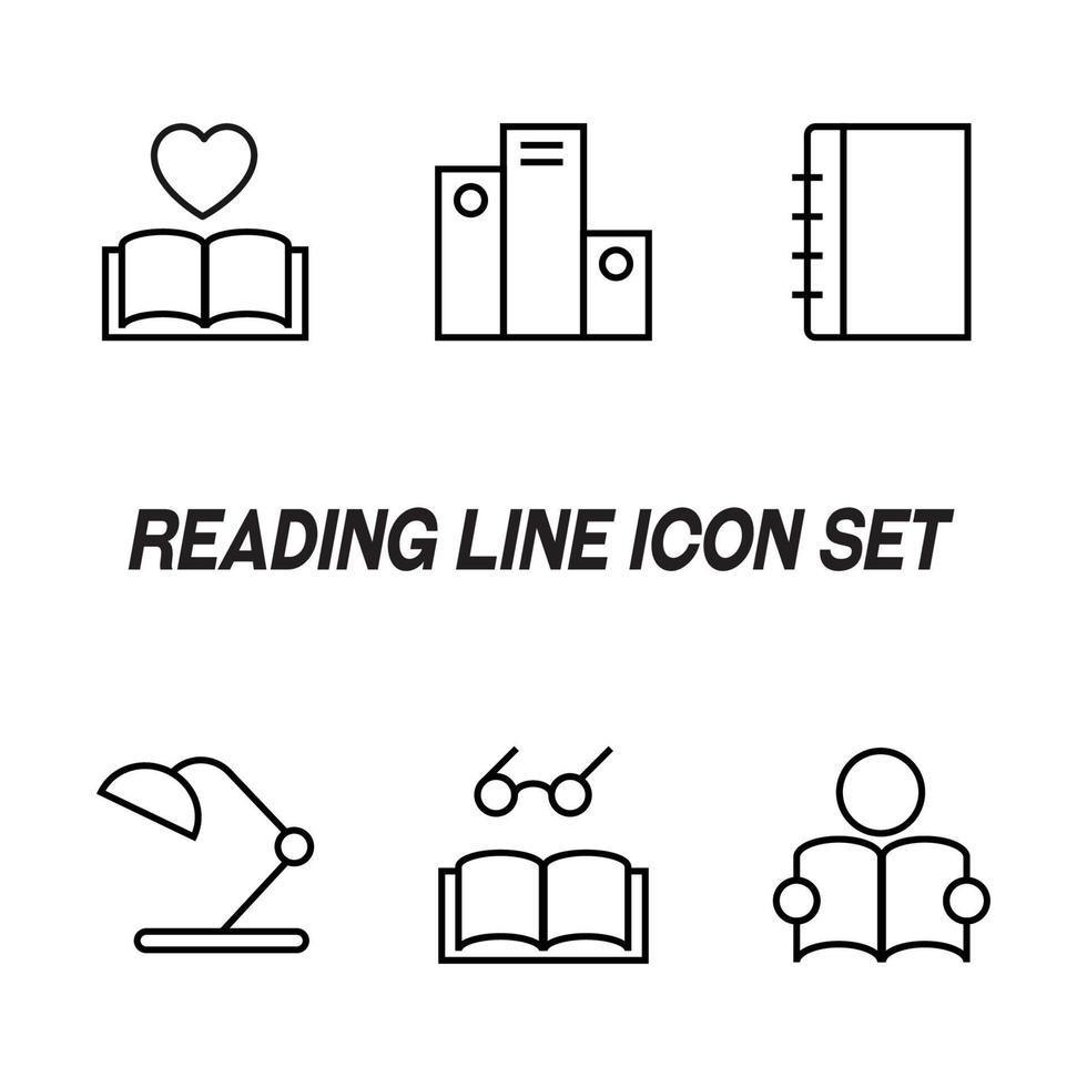 Reading and education concept. Modern outline symbols suitable for web sites, advertisement, apps, internet pages. Line icons of lamp, reader, glass and heart over book vector