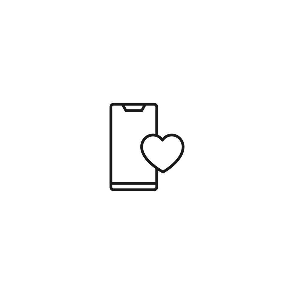 Romance, love and dating concept. Outline sign and editable stroke drawn in modern flat style. Suitable for articles, web sites etc. Vector line icon of heart next to modern smartphone