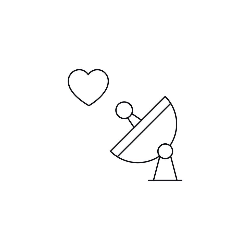 Romance and love concept. Outline sign drawn in flat style. Line icon of heart next to satellite dish vector