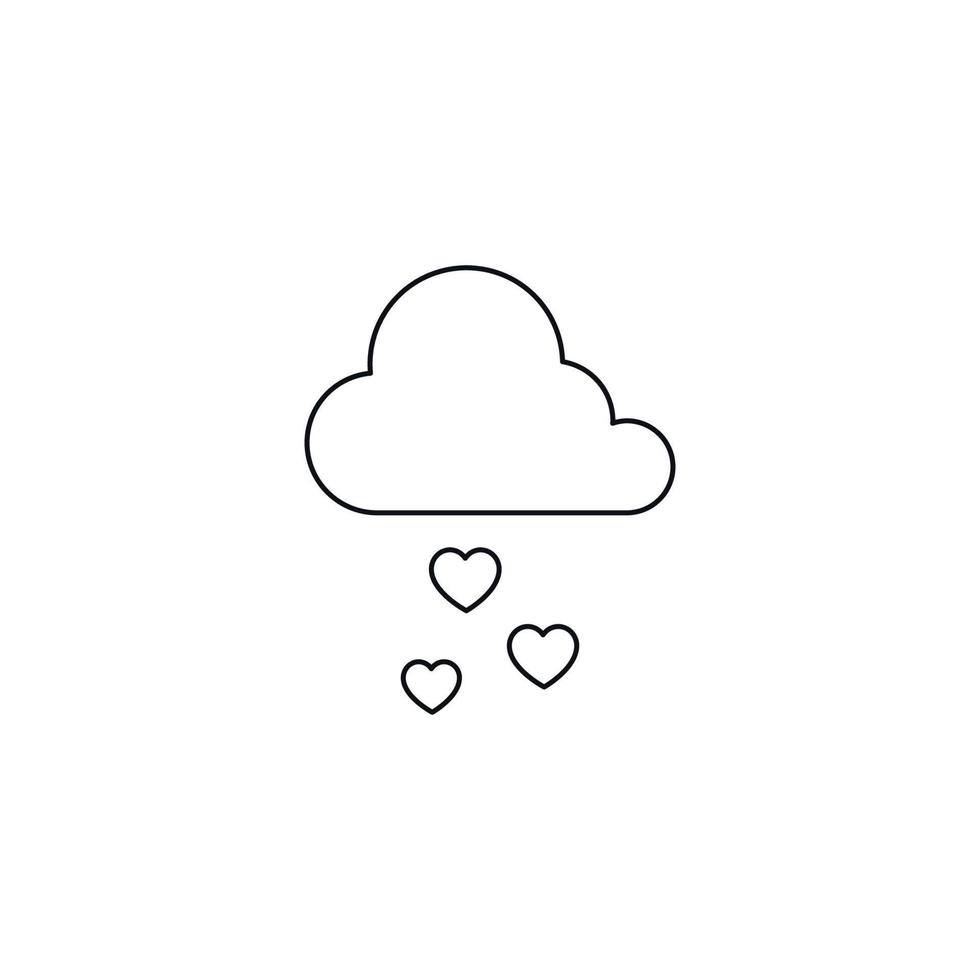 Romance and love concept. Outline sign drawn in flat style. Line icon of hearts falling from cloud vector