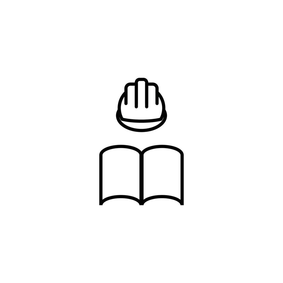 Books, fiction and reading concept. Vector sign drawn in modern flat style. High quality pictogram suitable for advertising, web sites, internet stores etc. Line icon of builders helmet over book