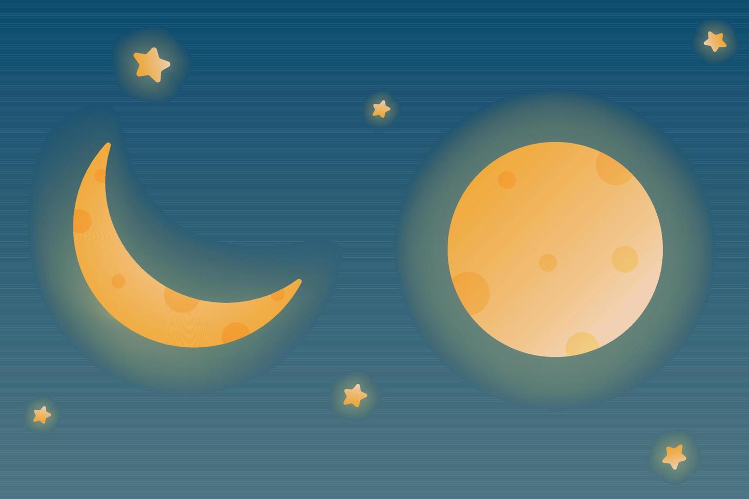 Crescent New and Full Moon Cartoon Vector Illustration. Young Moon 3d Icon With Glow And Stars