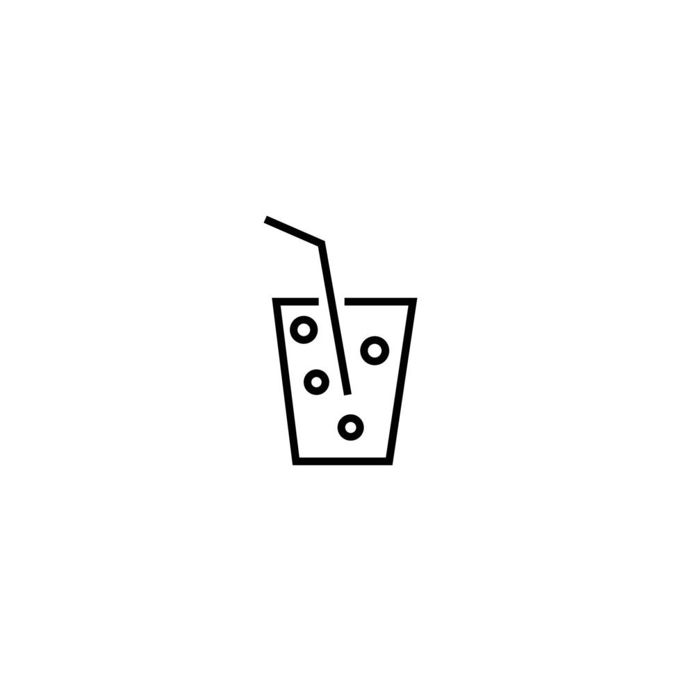 Food and drinks concept. Modern outline symbol and editable stroke. Vector line icon of sparkling water with small bubbles and drinking straw