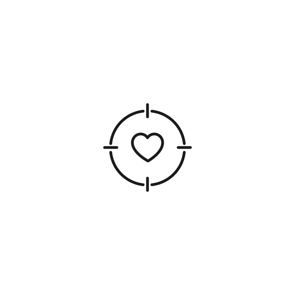 Romance, love and dating concept. Outline sign and editable stroke drawn in modern flat style. Suitable for articles, web sites etc. Vector line icon of heart surrounded by sniper target