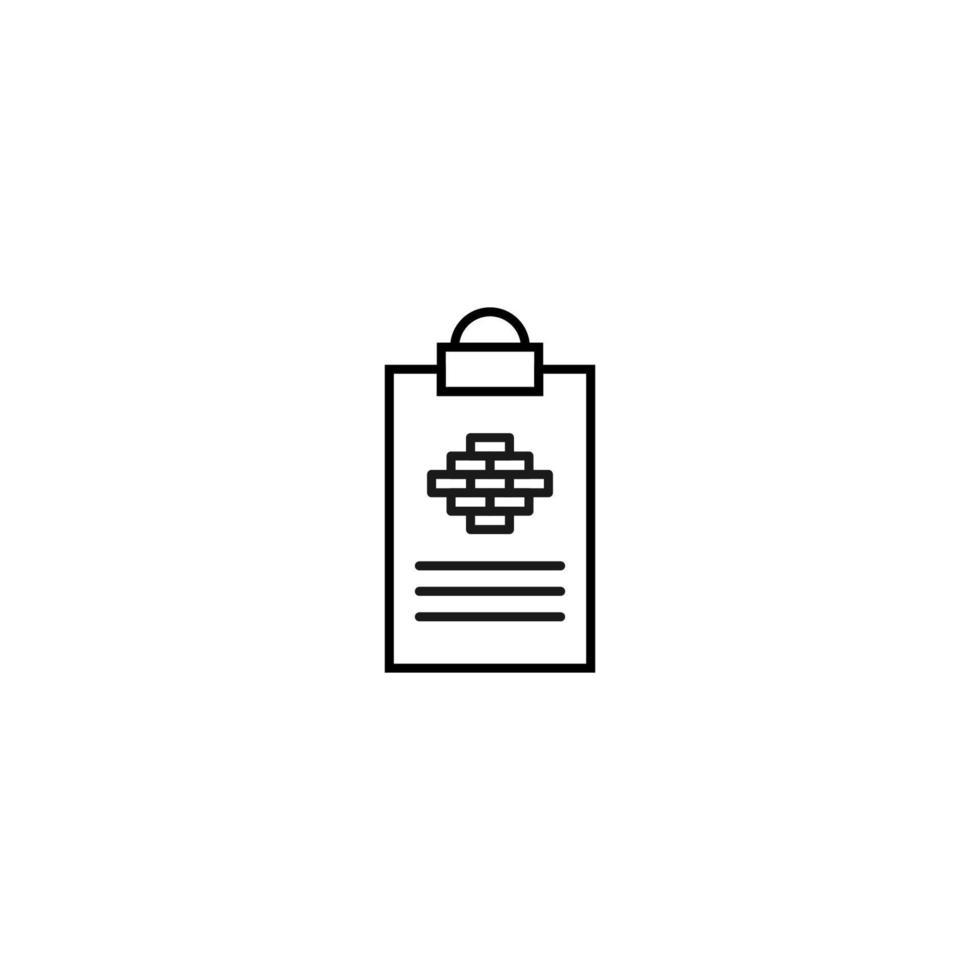 Document on clipboard sign. Vector outline symbol in flat style. Suitable for web sites, banners, books, advertisements etc. Line icon of brick wall on clipboard