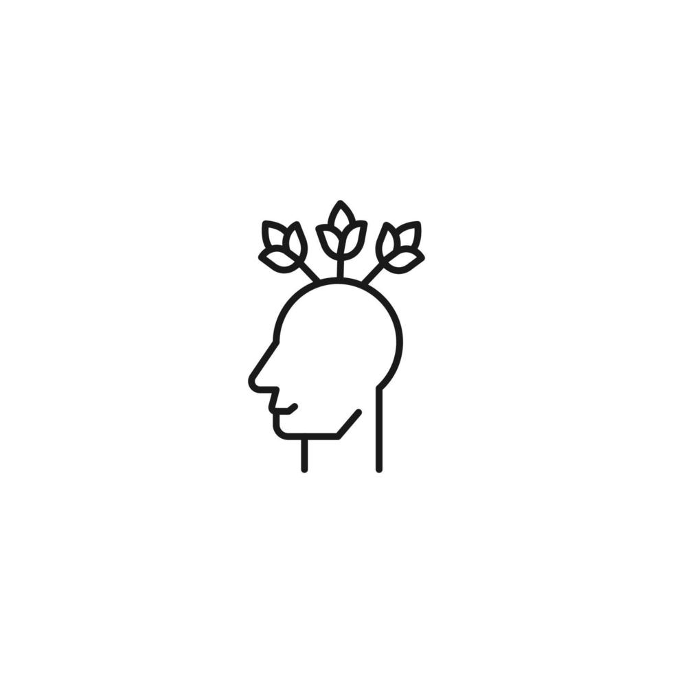 Hobbies, thought and ideas concept. Vector sign drawn in flat style. Editable stroke. Line icon of bouquet of flowers over head of man