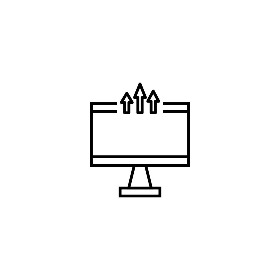 signo monocromo dibujado con una delgada línea negra. perfecto para recursos de internet, tiendas, libros, tiendas, publicidad. icono de vector de flechas dentro de la computadora