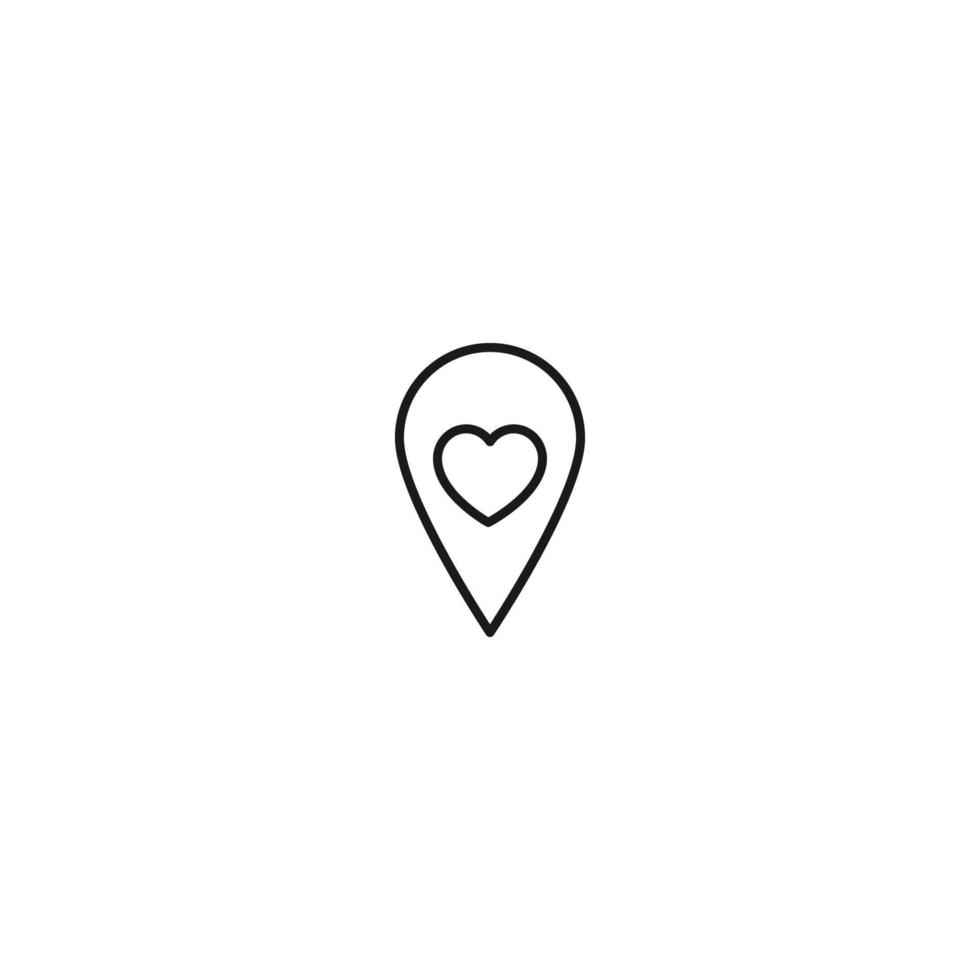 Romance, love and dating concept. Outline sign and editable stroke drawn in modern flat style. Suitable for articles, web sites etc. Vector line icon of heart inside of geolocation sign