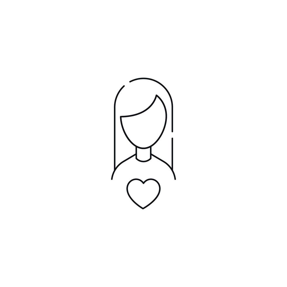 Romance and love concept. Outline sign drawn in flat style. Line icon of heart next to faceless woman vector