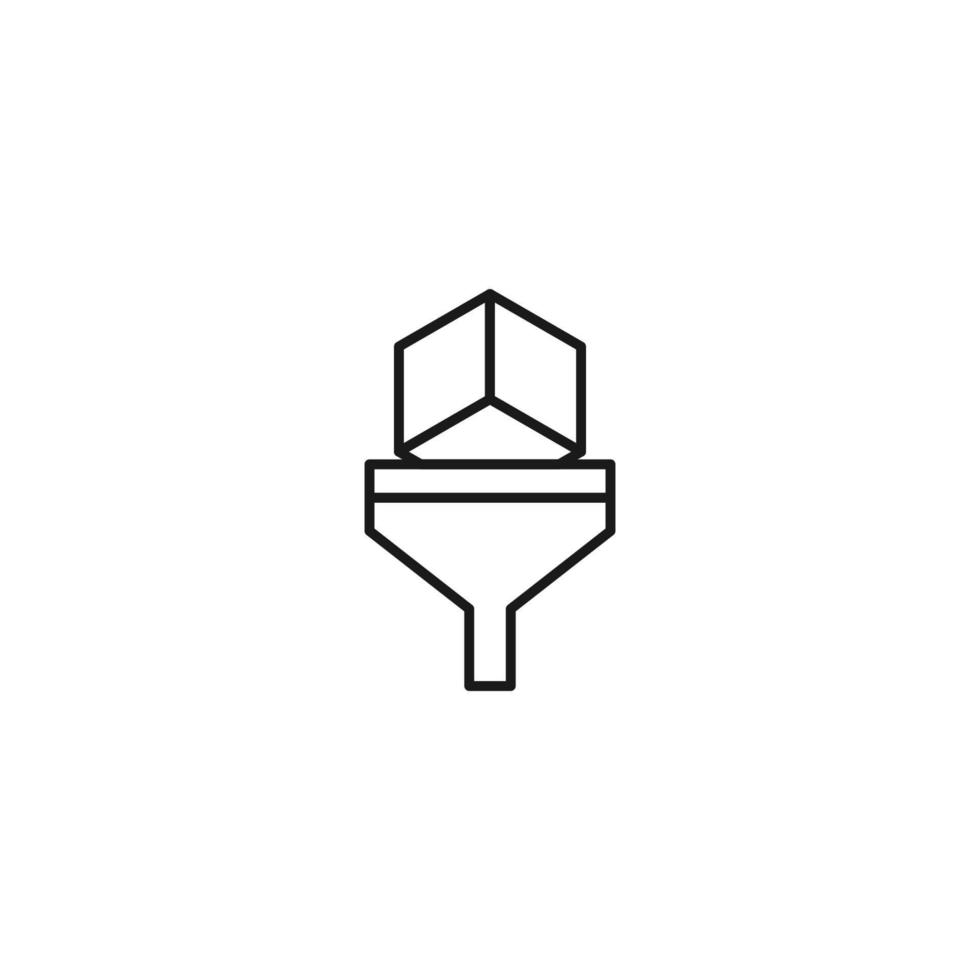 Filtration concept. Vector sign drawn with black lines. Modern symbol in flat style suitable for adverts, books, articles, web sites, apps. Line icon of cube inside of funnel or vortex