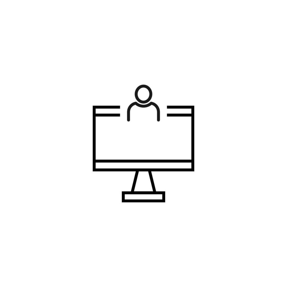 Monochrome sign drawn with black thin line. Perfect for internet resources, stores, books, shops, advertising. Vector icon of user inside of computer