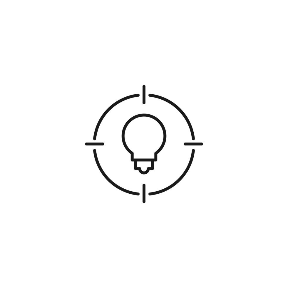 Simple black and white illustration perfect for web sites, advertisement, books, articles, apps. Modern sign and editable stroke. Vector line icon of light bulb inside target
