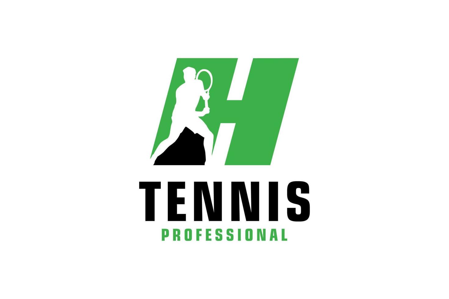 Letter H with Tennis player silhouette Logo Design. Vector Design Template Elements for Sport Team or Corporate Identity.