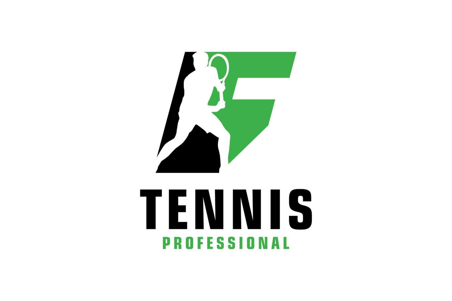 Letter F with Tennis player silhouette Logo Design. Vector Design Template Elements for Sport Team or Corporate Identity.