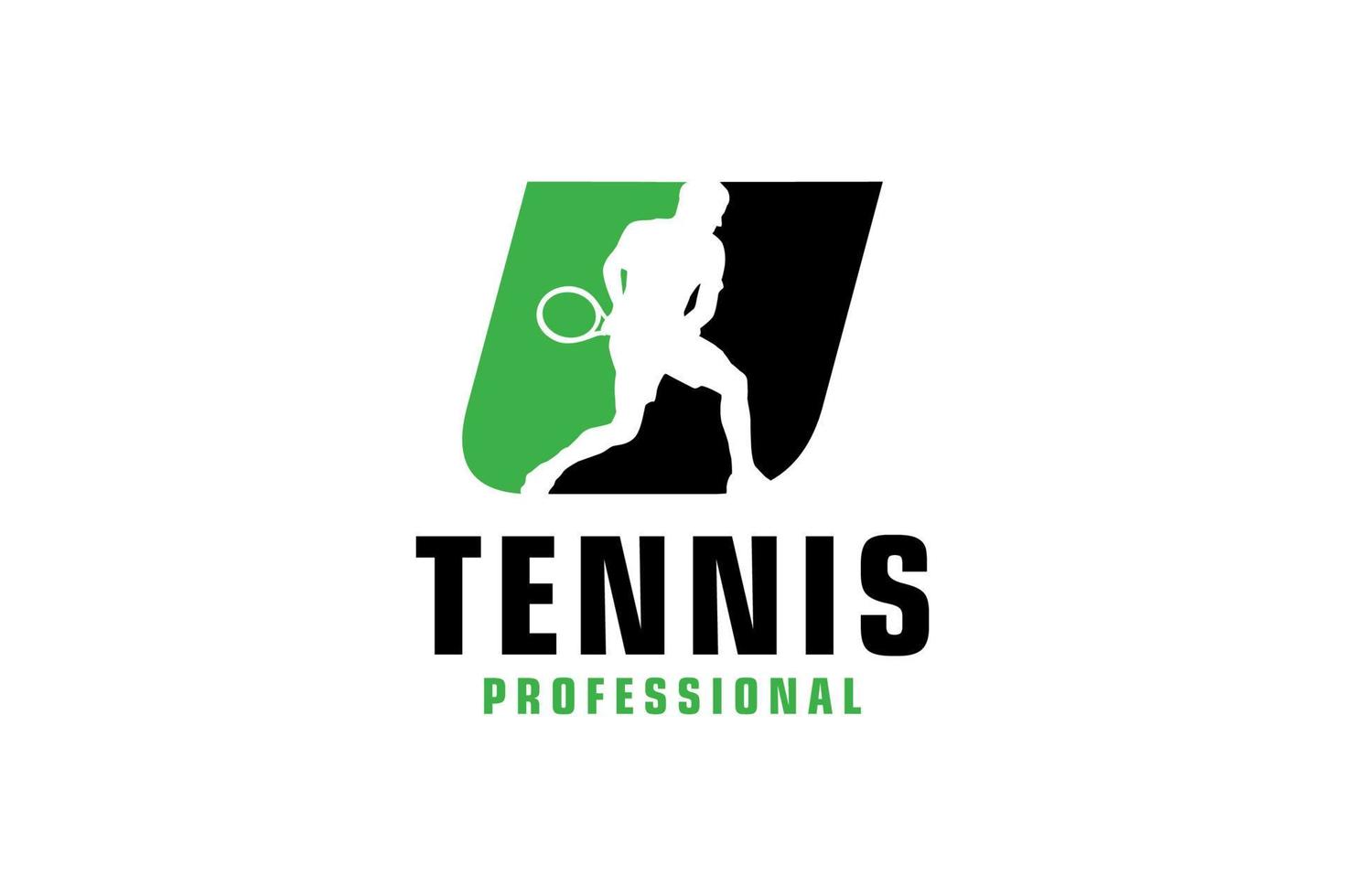 Letter U with Tennis player silhouette Logo Design. Vector Design Template Elements for Sport Team or Corporate Identity.