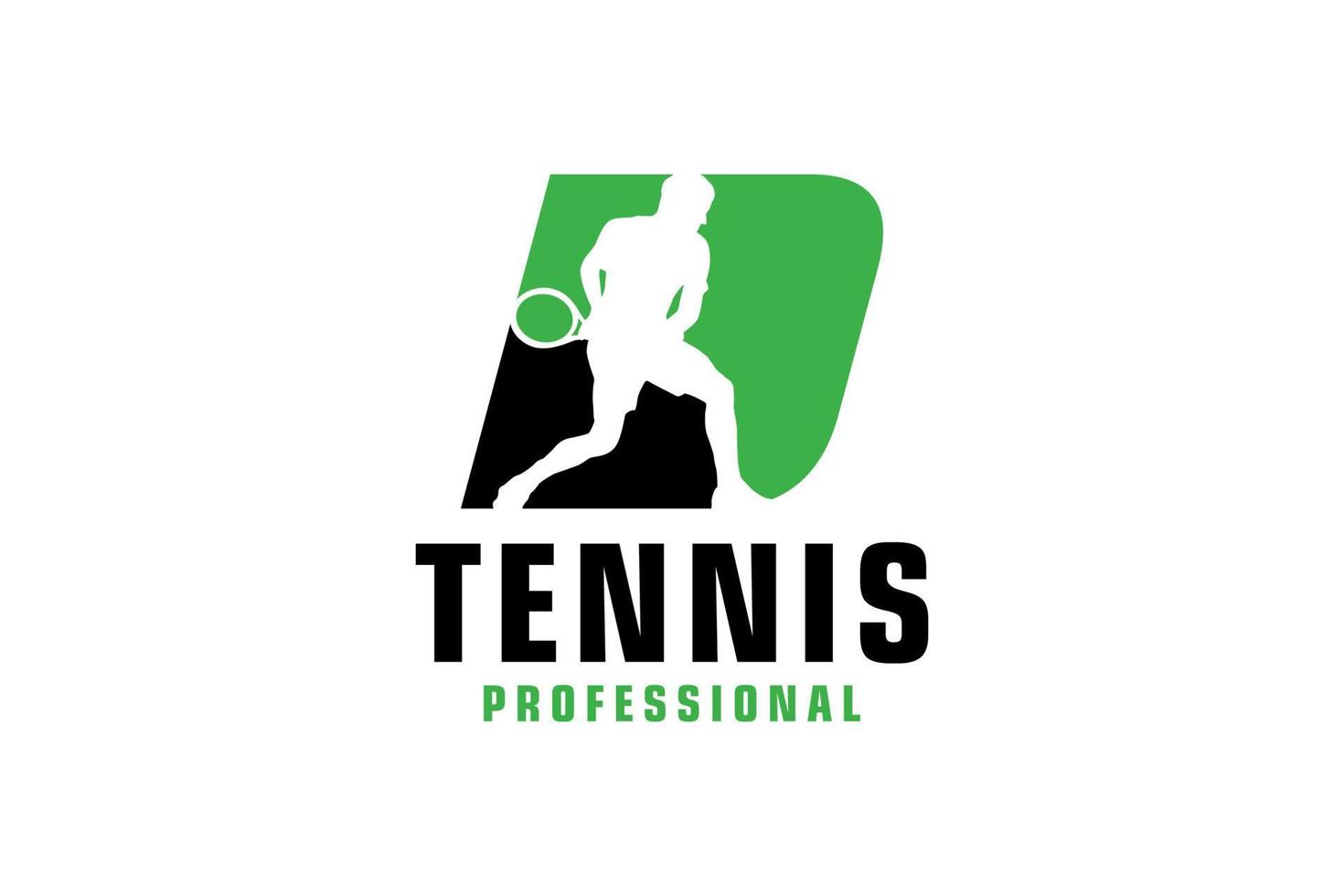 Letter D with Tennis player silhouette Logo Design. Vector Design Template Elements for Sport Team or Corporate Identity.