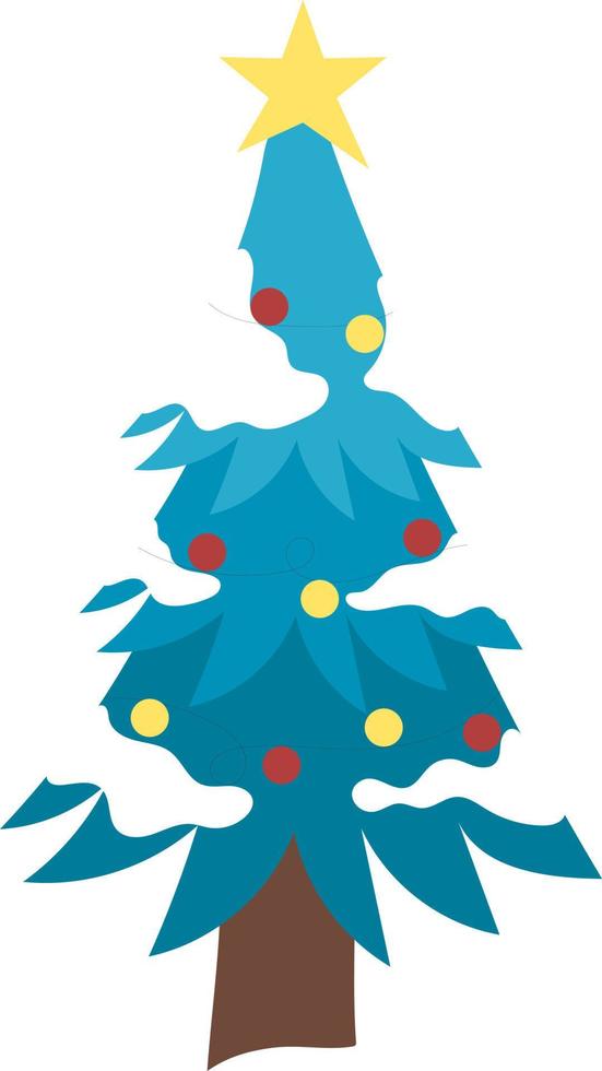 Blue Christmas tree with lights in the snow. vector