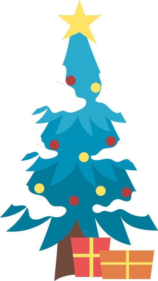 árbol de navidad en la nieve con regalos. vector