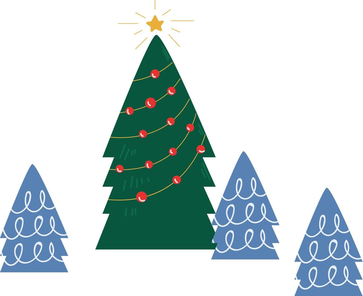 Christmas trees green and blue decorative. vector