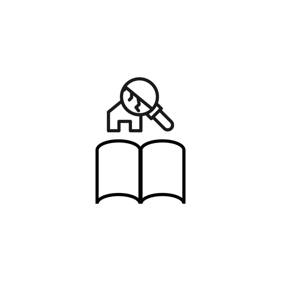 libros, ficción y concepto de lectura. signo de vector dibujado en estilo plano moderno. pictograma de alta calidad adecuado para publicidad, sitios web, tiendas de Internet, etc. icono de línea de la casa rota sobre el libro