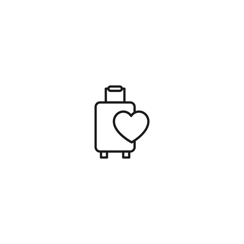 Romance, love and dating concept. Outline sign and editable stroke drawn in modern flat style. Suitable for articles, web sites etc. Vector line icon of heart next to luggage